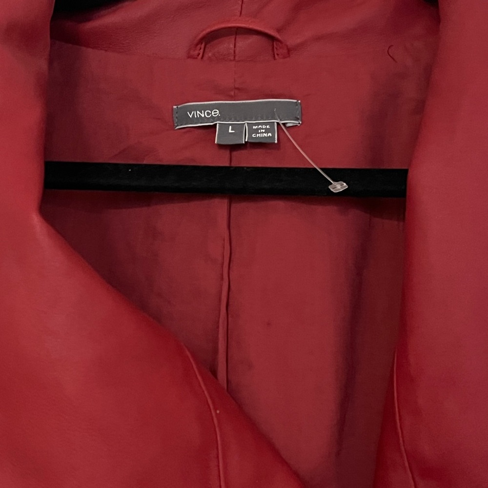 NWOT 🔥Vince Leather Moto Jacket Red X LARGE Womens Zip Up Layered - Picture 3 of 10